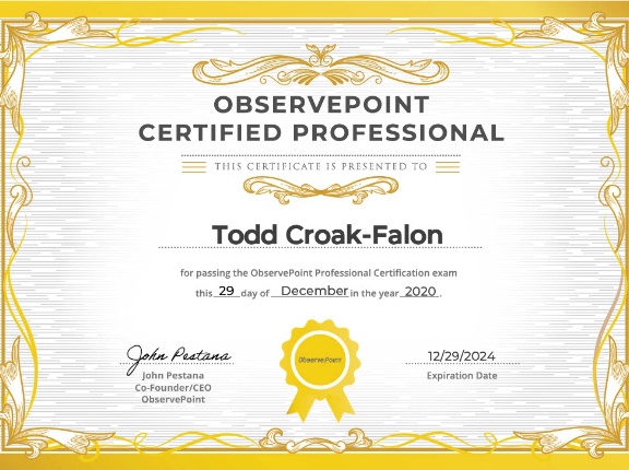 ObservePoint Certified Professional certificate