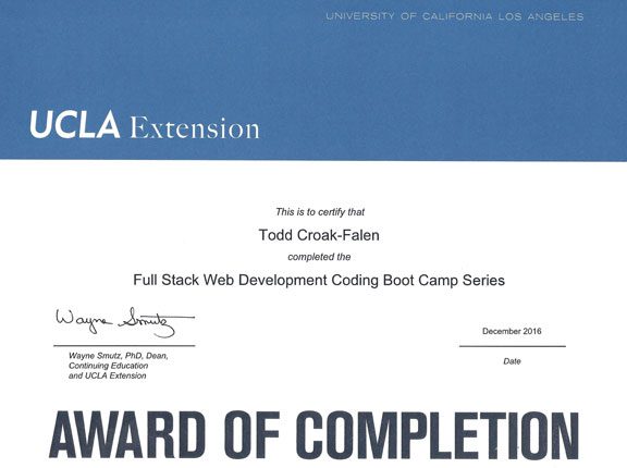 The Coding Boot Camp at UCLA Extension certificate
