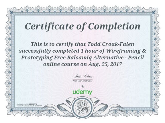 Wireframing and Prototyping certificate